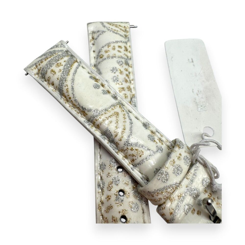 Michele 16mm Ivory Paisley Watch Strap Gold Silver NWT - Picture 2 of 6
